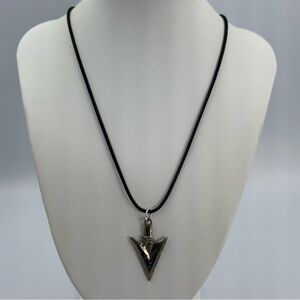 Faux Turquoise Arrowhead Necklace Silver Tone on Black Cord Adjustable Necklace